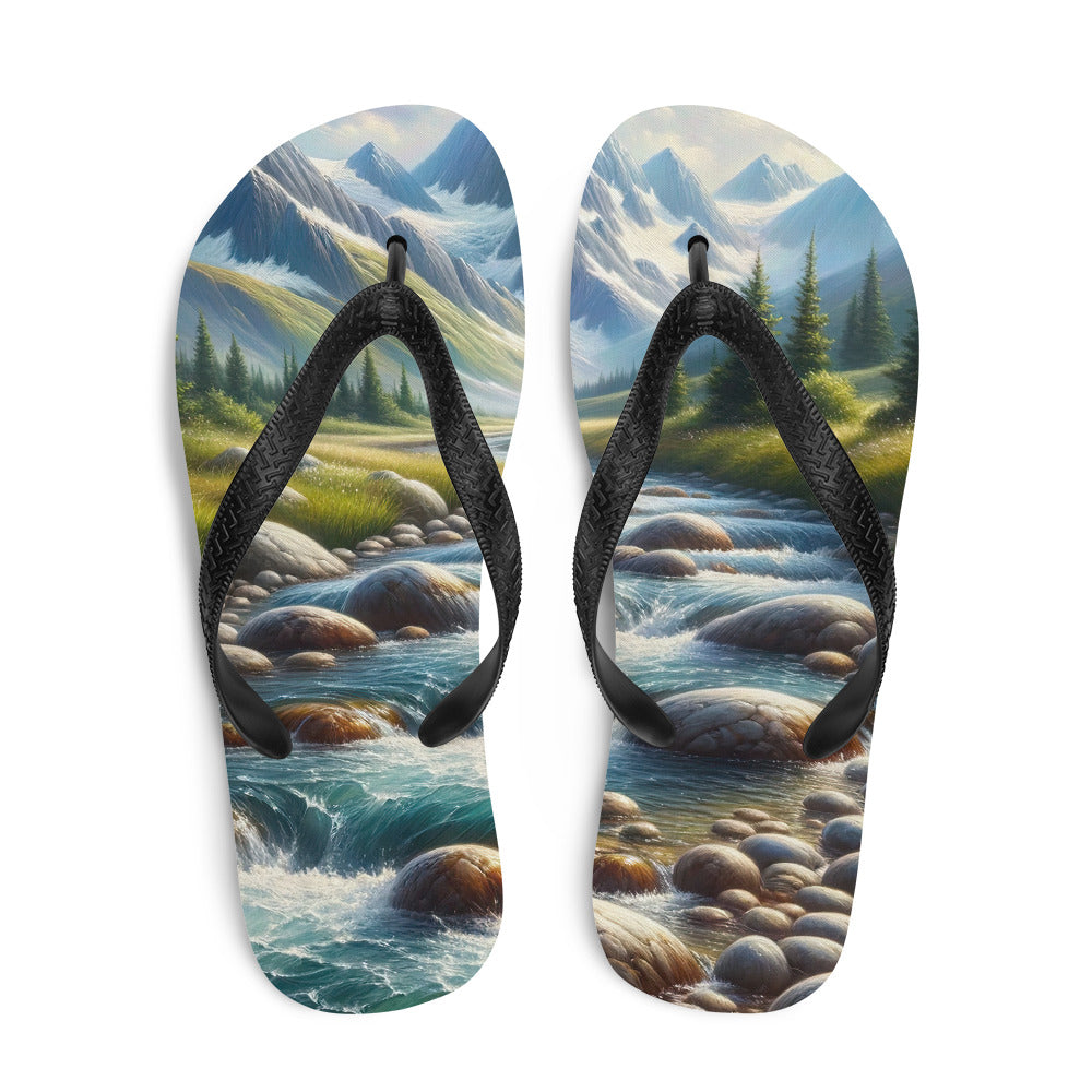 Ölgemälde eines Gebirgsbachs durch felsige Landschaft - Flip Flops berge xxx yyy zzz