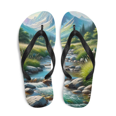 Sanfter Gebirgsbach in Ölgemälde, klares Wasser über glatten Felsen - Flip Flops berge xxx yyy zzz