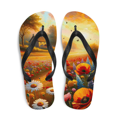 Ölgemälde eines Blumenfeldes im Sonnenuntergang, leuchtende Farbpalette - Flip Flops camping xxx yyy zzz