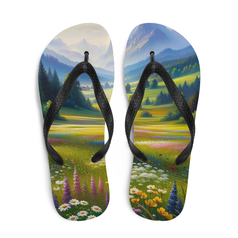 Ölgemälde einer Almwiese, Meer aus Wildblumen in Gelb- und Lilatönen - Flip Flops berge xxx yyy zzz