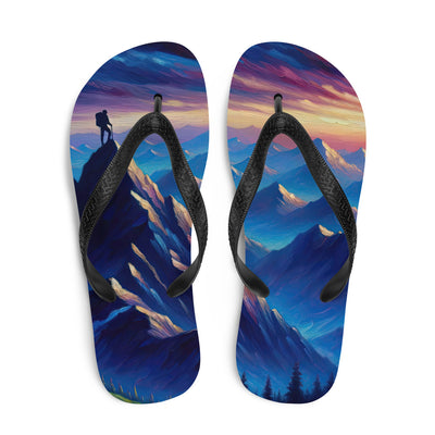 Ölgemälde eines ruhigen Alpenabends mit Bergsteigersilhouette auf dem Gipfel - Flip Flops wandern xxx yyy zzz