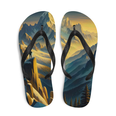 Ölgemälde eines Wanderers bei Morgendämmerung auf Alpengipfeln mit goldenem Sonnenlicht - Flip Flops wandern xxx yyy zzz