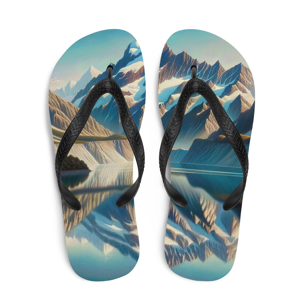 Ölgemälde eines unberührten Sees, der die Bergkette spiegelt - Flip Flops berge xxx yyy zzz