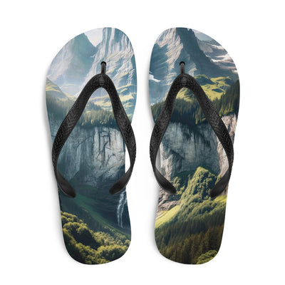 Foto der sommerlichen Alpen mit üppigen Gipfeln und Wasserfall - Flip Flops berge xxx yyy zzz