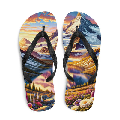 Quadratische Illustration der Alpen mit schneebedeckten Gipfeln und Wildblumen - Flip Flops berge xxx yyy zzz