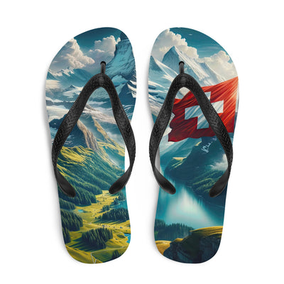 Ultraepische, fotorealistische Darstellung der Schweizer Alpenlandschaft mit Schweizer Flagge - Flip Flops berge xxx yyy zzz