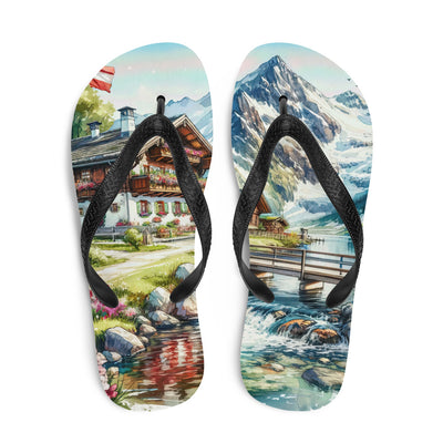 Aquarell der frühlingshaften Alpenkette mit österreichischer Flagge und schmelzendem Schnee - Flip Flops berge xxx yyy zzz