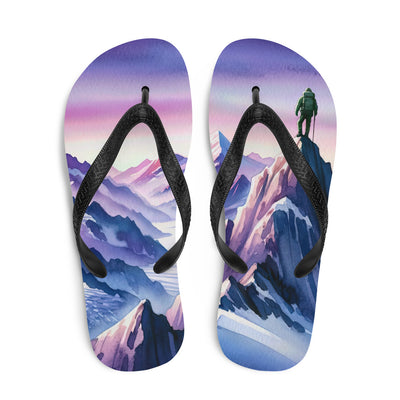 Aquarell eines Bergsteigers auf einem Alpengipfel in der Abenddämmerung - Flip Flops wandern xxx yyy zzz