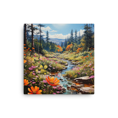 Berge, schöne Blumen und Bach im Wald - Dünne Leinwand berge xxx 30.5 x 30.5 cm