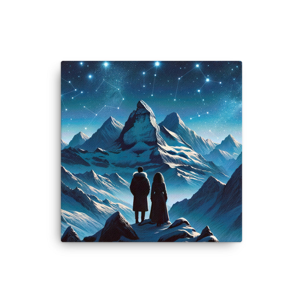 Alpenwinternacht: Digitale Kunst mit Wanderern in Bergen und Sternenhimmel - Dünne Leinwand wandern xxx yyy zzz 30.5 x 30.5 cm