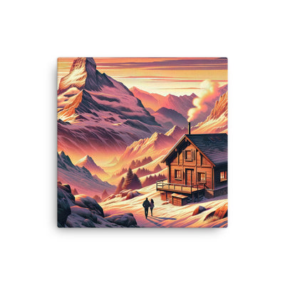 Berghütte im goldenen Sonnenuntergang: Digitale Alpenillustration - Dünne Leinwand berge xxx yyy zzz 30.5 x 30.5 cm