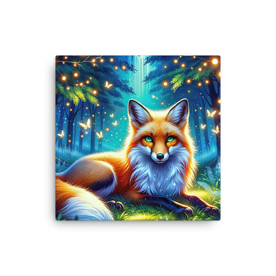 Funkelnder Nachtfuchs auf Waldlichtung mit Feuerwerk - Dünne Leinwand camping xxx yyy zzz 30.5 x 30.5 cm