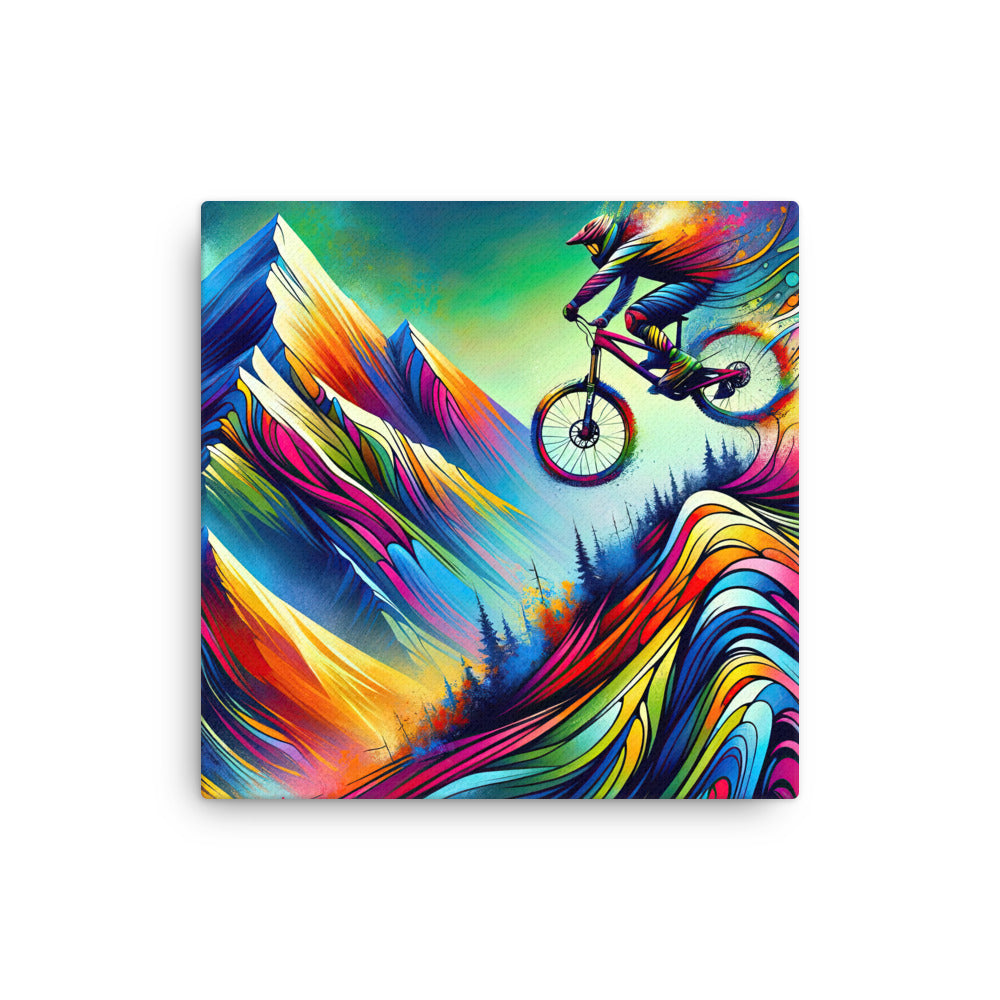 Mountainbiker in farbenfroher Alpenkulisse mit abstraktem Touch (M) - Dünne Leinwand xxx yyy zzz 30.5 x 30.5 cm