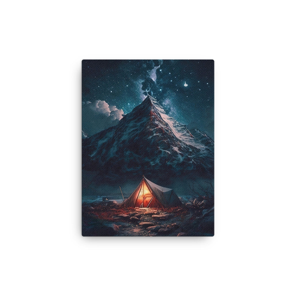 Zelt und Berg in der Nacht - Sterne am Himmel - Landschaftsmalerei - Dünne Leinwand camping xxx 30.5 x 40.6 cm