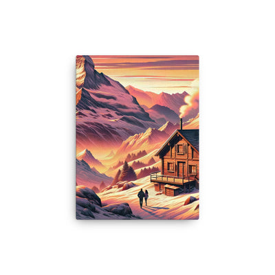 Berghütte im goldenen Sonnenuntergang: Digitale Alpenillustration - Dünne Leinwand berge xxx yyy zzz 30.5 x 40.6 cm