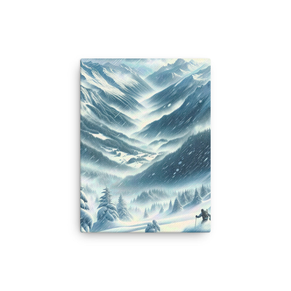 Alpine Wildnis im Wintersturm mit Skifahrer, verschneite Landschaft - Dünne Leinwand klettern ski xxx yyy zzz 30.5 x 40.6 cm