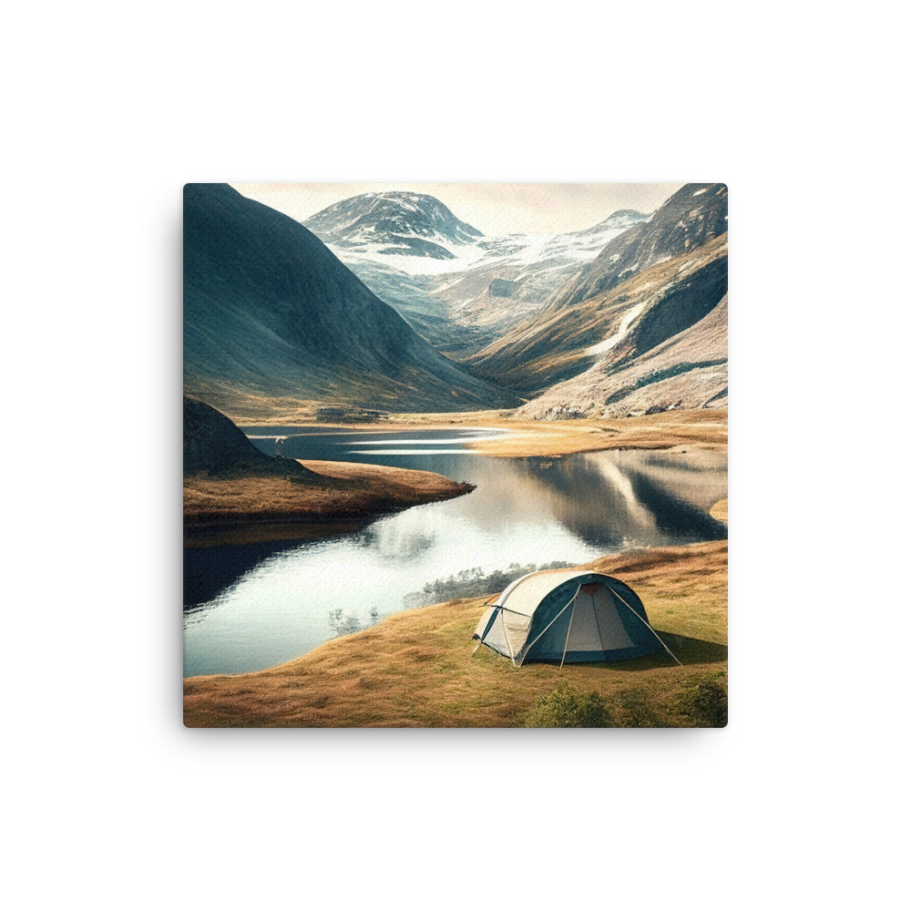 Zelt, Berge und Bergsee - Dünne Leinwand camping xxx 40.6 x 40.6 cm