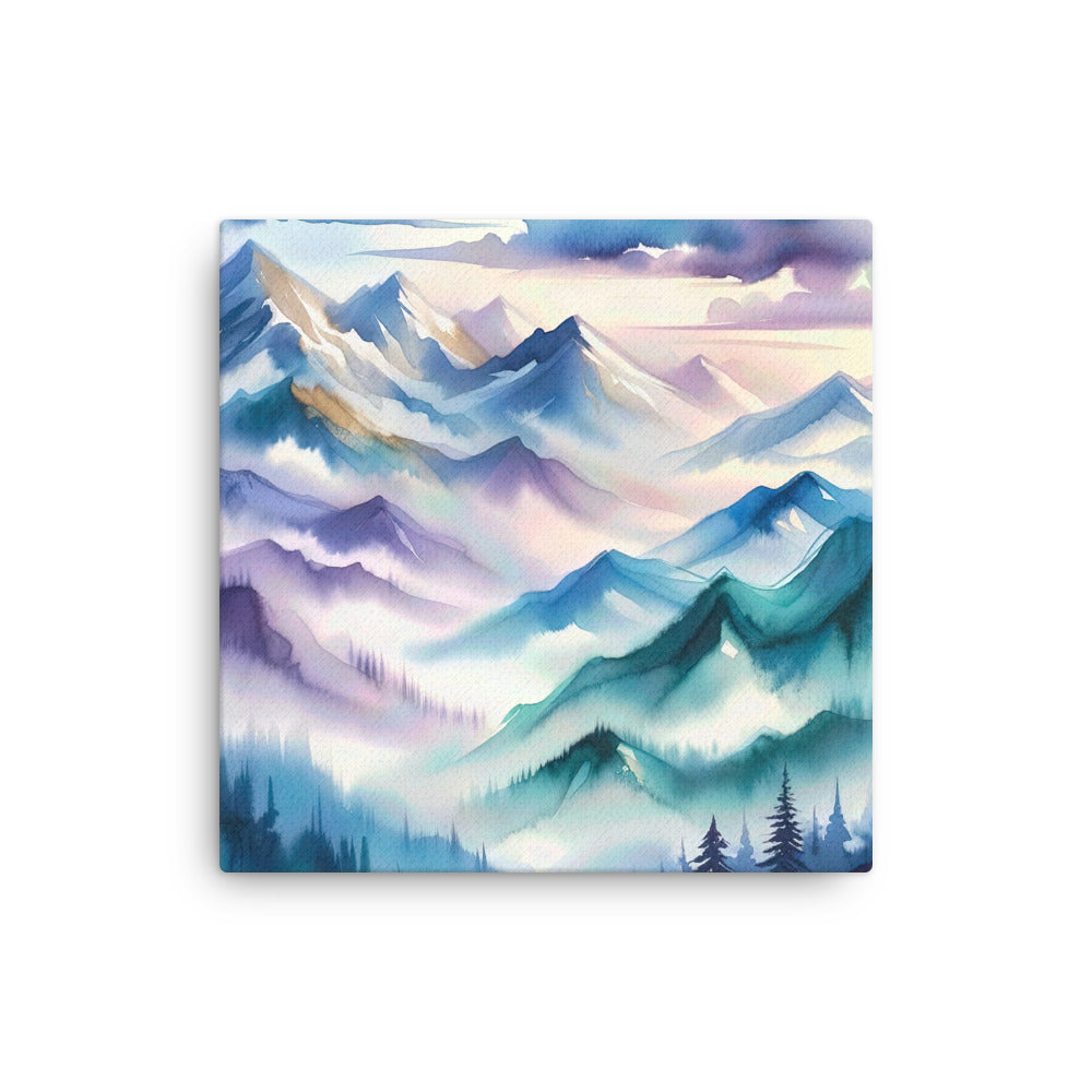 Ein Aquarellgemälde der Alpen in einem sanften, traumhaften Stil. Die Berge werden in Strichen mit Gold wiedergegeben - Dünne Leinwand berge xxx yyy zzz 40.6 x 40.6 cm