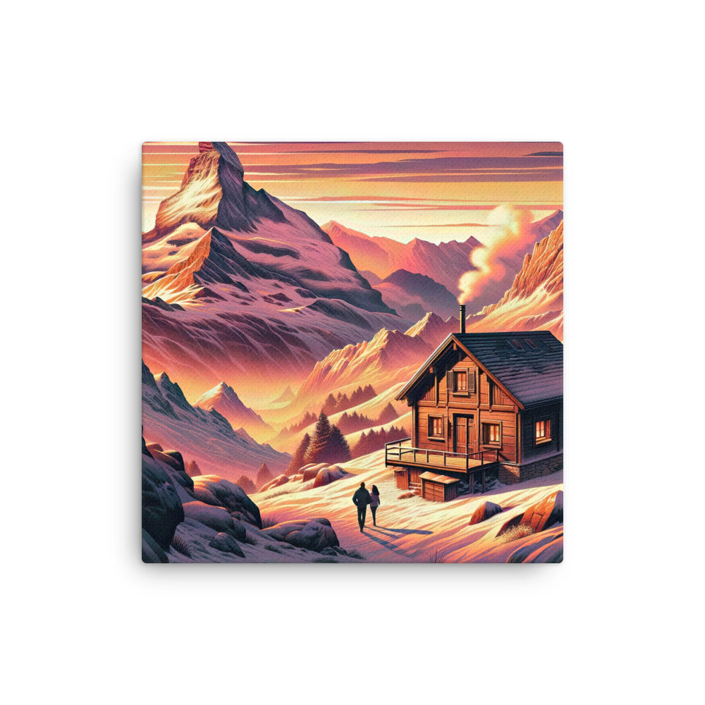 Berghütte im goldenen Sonnenuntergang: Digitale Alpenillustration - Dünne Leinwand berge xxx yyy zzz 40.6 x 40.6 cm