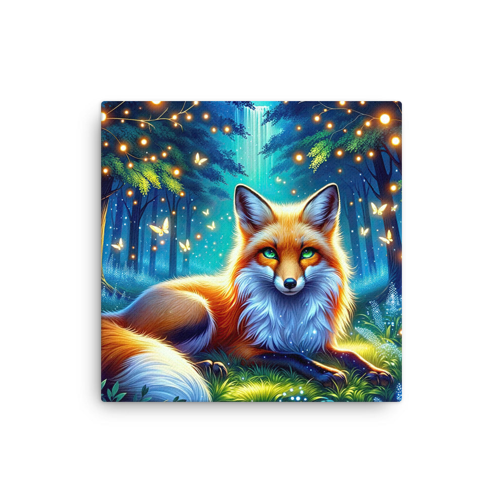 Funkelnder Nachtfuchs auf Waldlichtung mit Feuerwerk - Dünne Leinwand camping xxx yyy zzz 40.6 x 40.6 cm