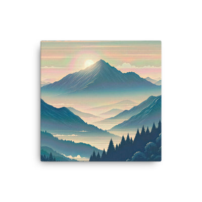 Bergszene bei Morgendämmerung, erste Sonnenstrahlen auf Bergrücken - Dünne Leinwand berge xxx yyy zzz 40.6 x 40.6 cm