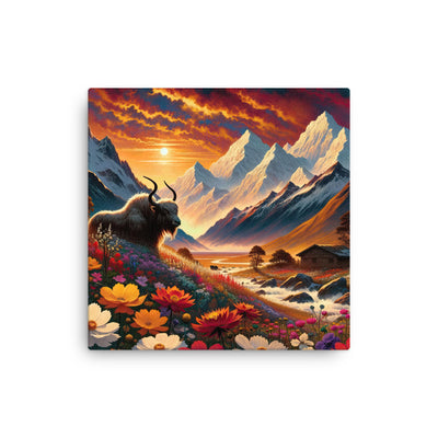 Magischer Alpenabend mit Hochlandkuh und goldener Sonnenkulisse - Dünne Leinwand berge xxx yyy zzz 40.6 x 40.6 cm