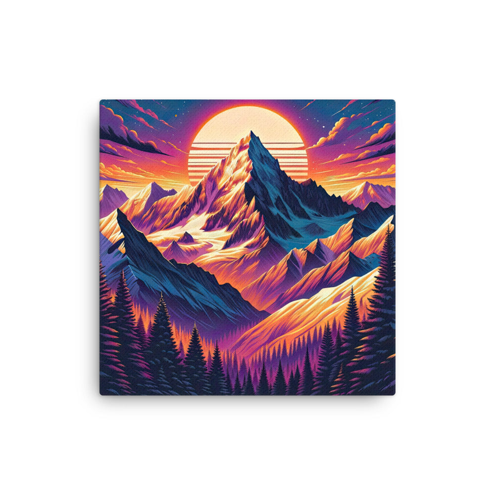 Lebendiger Alpen-Sonnenuntergang, schneebedeckte Gipfel in warmen Tönen - Dünne Leinwand berge xxx yyy zzz 40.6 x 40.6 cm