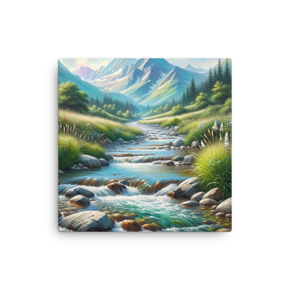 Sanfter Gebirgsbach in Ölgemälde, klares Wasser über glatten Felsen - Dünne Leinwand berge xxx yyy zzz 40.6 x 40.6 cm