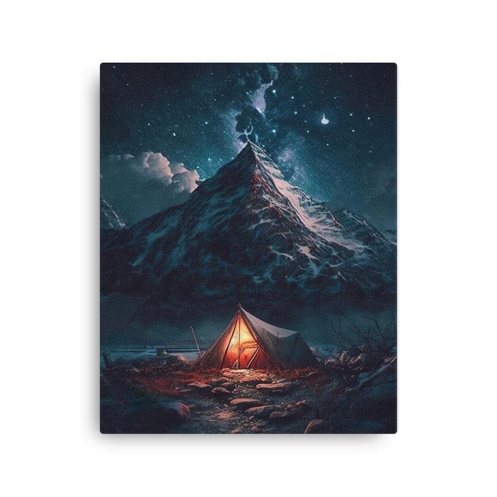 Zelt und Berg in der Nacht - Sterne am Himmel - Landschaftsmalerei - Dünne Leinwand camping xxx 40.6 x 50.8 cm