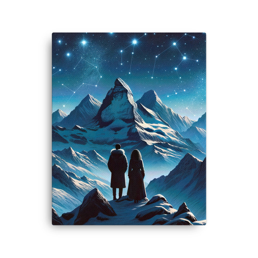 Alpenwinternacht: Digitale Kunst mit Wanderern in Bergen und Sternenhimmel - Dünne Leinwand wandern xxx yyy zzz 40.6 x 50.8 cm