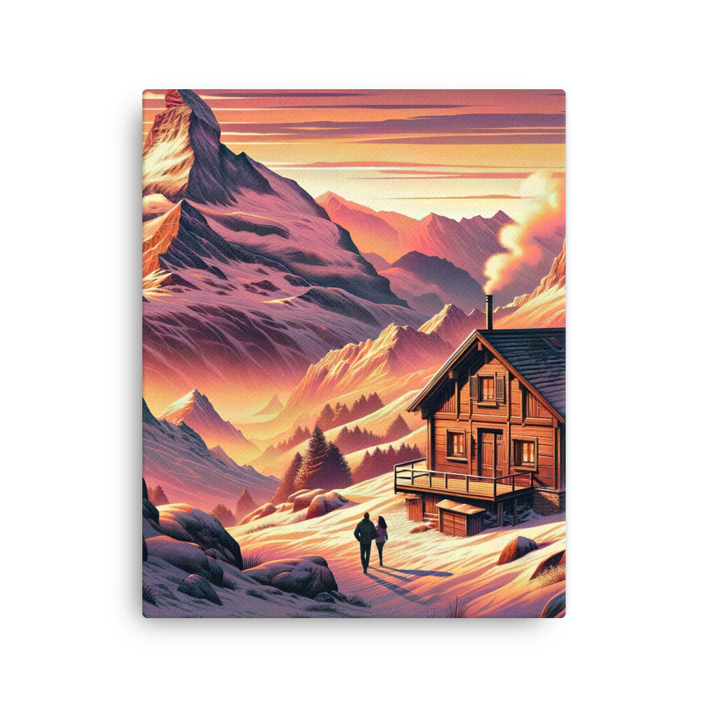 Berghütte im goldenen Sonnenuntergang: Digitale Alpenillustration - Dünne Leinwand berge xxx yyy zzz 40.6 x 50.8 cm