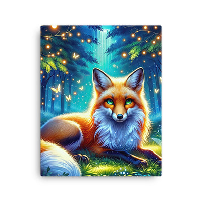 Funkelnder Nachtfuchs auf Waldlichtung mit Feuerwerk - Dünne Leinwand camping xxx yyy zzz 40.6 x 50.8 cm