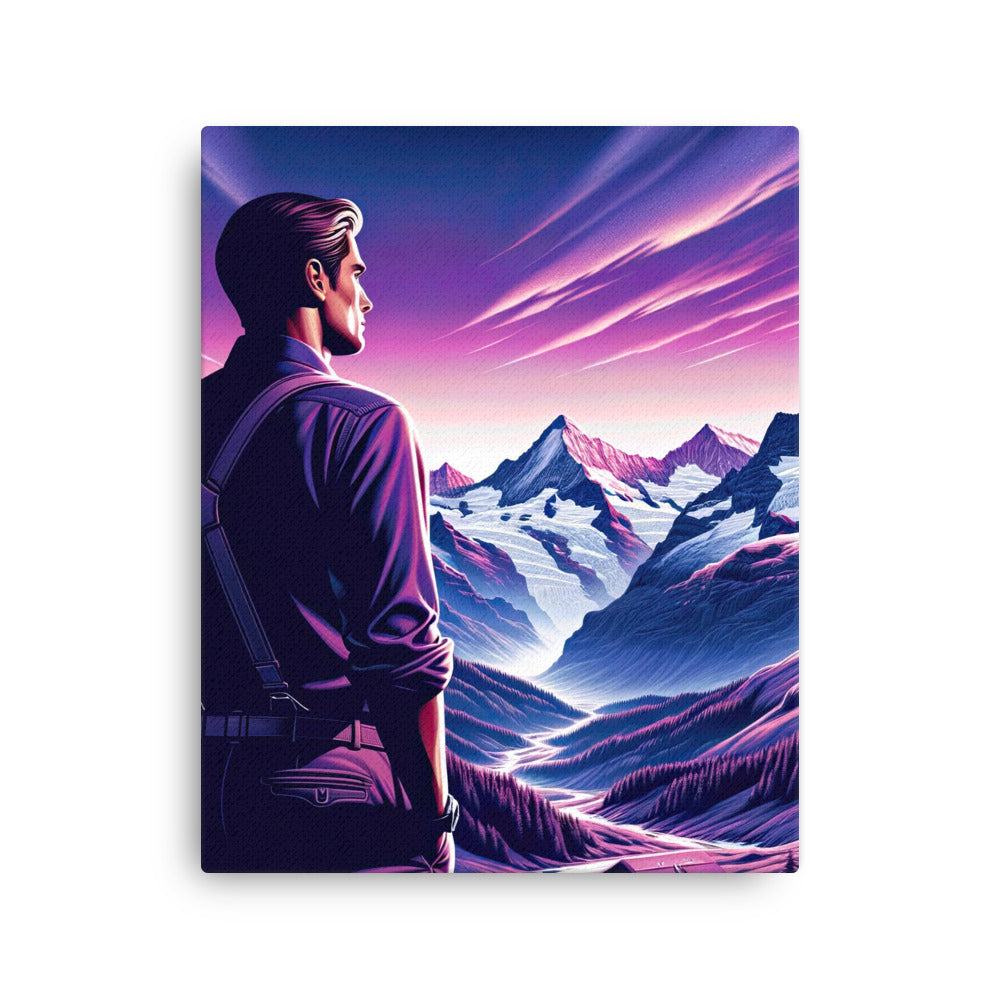 Wanderer in alpiner Dämmerung, schneebedeckte Gipfel ins Unendliche - Dünne Leinwand wandern xxx yyy zzz 40.6 x 50.8 cm