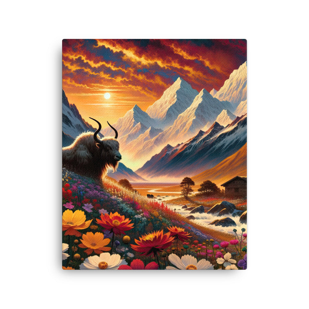 Magischer Alpenabend mit Hochlandkuh und goldener Sonnenkulisse - Dünne Leinwand berge xxx yyy zzz 40.6 x 50.8 cm