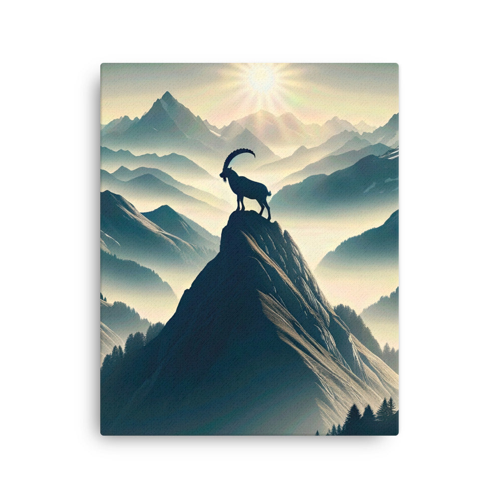 Morgendlicher Steinbock auf Alpengipfel, steile Berghänge - Dünne Leinwand berge xxx yyy zzz 40.6 x 50.8 cm