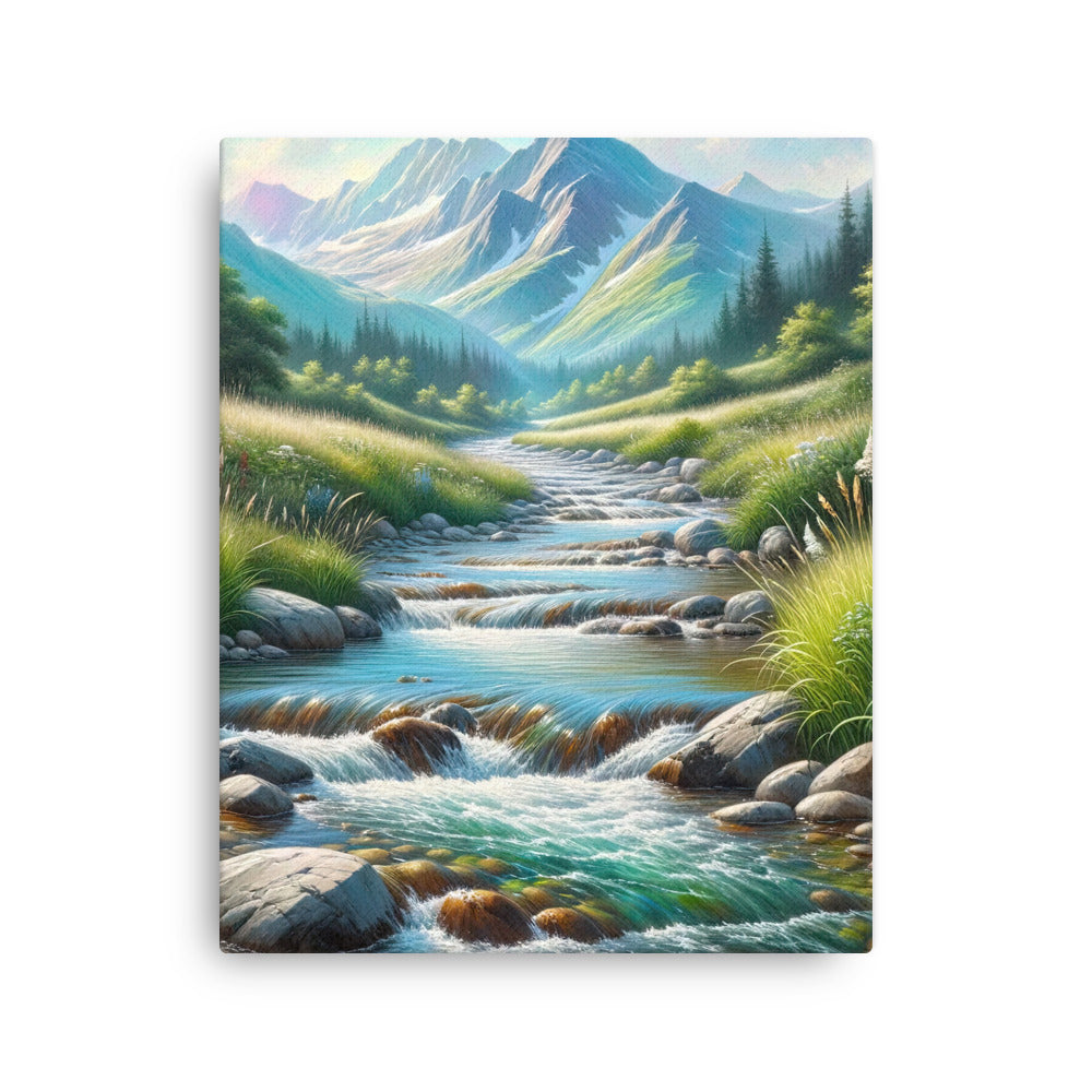 Sanfter Gebirgsbach in Ölgemälde, klares Wasser über glatten Felsen - Dünne Leinwand berge xxx yyy zzz 40.6 x 50.8 cm