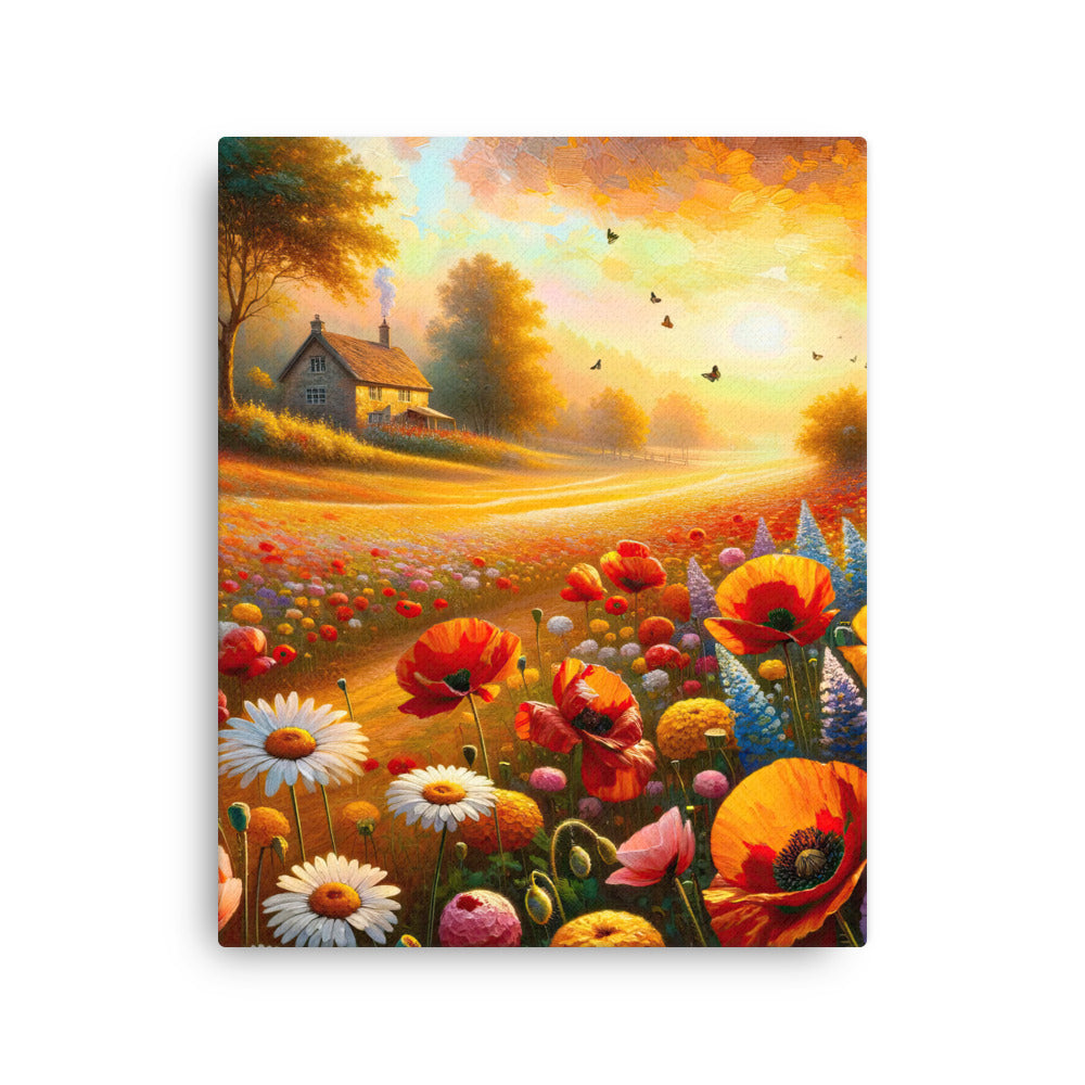 Ölgemälde eines Blumenfeldes im Sonnenuntergang, leuchtende Farbpalette - Dünne Leinwand camping xxx yyy zzz 40.6 x 50.8 cm