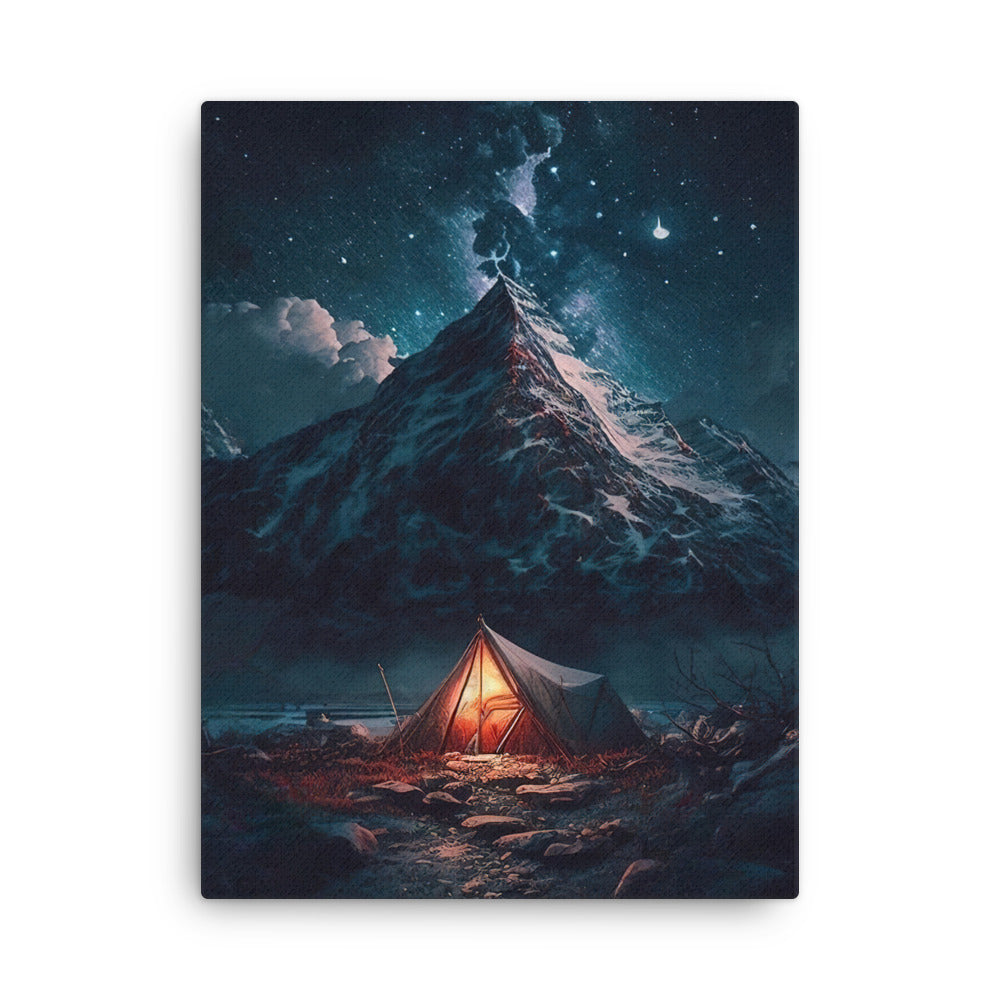 Zelt und Berg in der Nacht - Sterne am Himmel - Landschaftsmalerei - Dünne Leinwand camping xxx 45.7 x 61 cm