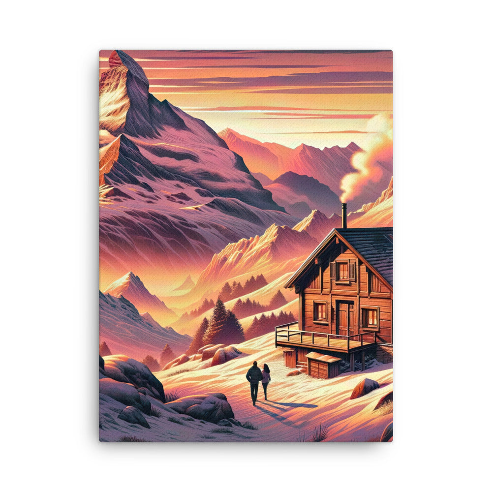 Berghütte im goldenen Sonnenuntergang: Digitale Alpenillustration - Dünne Leinwand berge xxx yyy zzz 45.7 x 61 cm