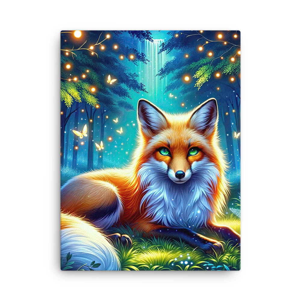 Funkelnder Nachtfuchs auf Waldlichtung mit Feuerwerk - Dünne Leinwand camping xxx yyy zzz 45.7 x 61 cm