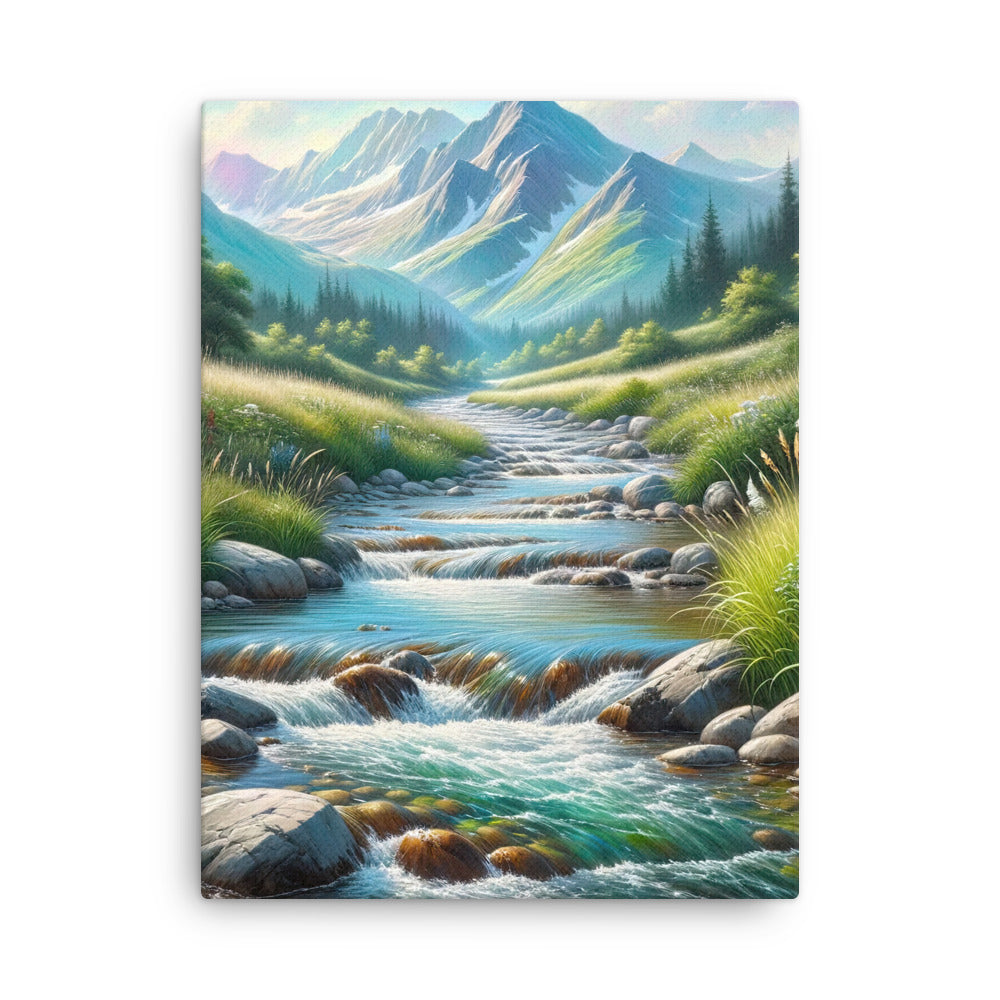 Sanfter Gebirgsbach in Ölgemälde, klares Wasser über glatten Felsen - Dünne Leinwand berge xxx yyy zzz 45.7 x 61 cm