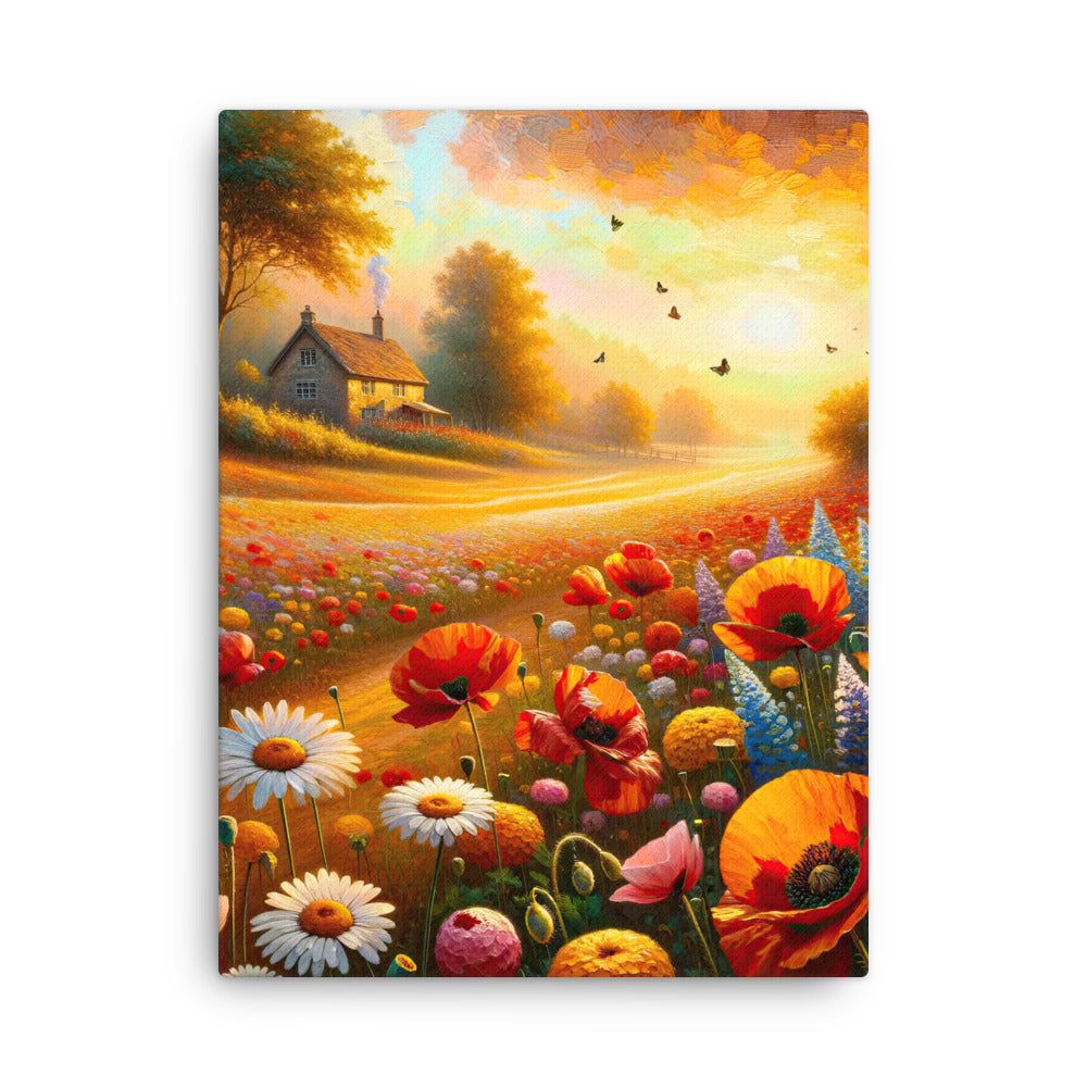 Ölgemälde eines Blumenfeldes im Sonnenuntergang, leuchtende Farbpalette - Dünne Leinwand camping xxx yyy zzz 45.7 x 61 cm