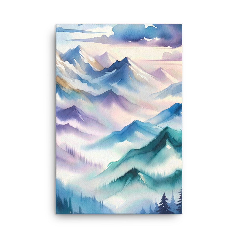 Ein Aquarellgemälde der Alpen in einem sanften, traumhaften Stil. Die Berge werden in Strichen mit Gold wiedergegeben - Dünne Leinwand berge xxx yyy zzz 61 x 91.4 cm