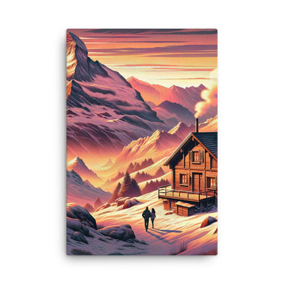 Berghütte im goldenen Sonnenuntergang: Digitale Alpenillustration - Dünne Leinwand berge xxx yyy zzz 61 x 91.4 cm