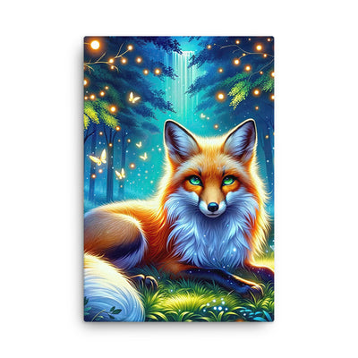 Funkelnder Nachtfuchs auf Waldlichtung mit Feuerwerk - Dünne Leinwand camping xxx yyy zzz 61 x 91.4 cm