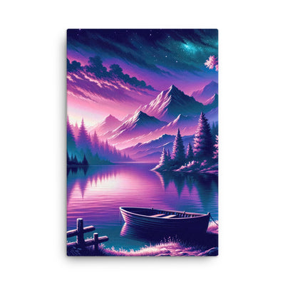 Magische Alpen-Dämmerung, rosa-lila Himmel und Bergsee mit Boot - Dünne Leinwand berge xxx yyy zzz 61 x 91.4 cm