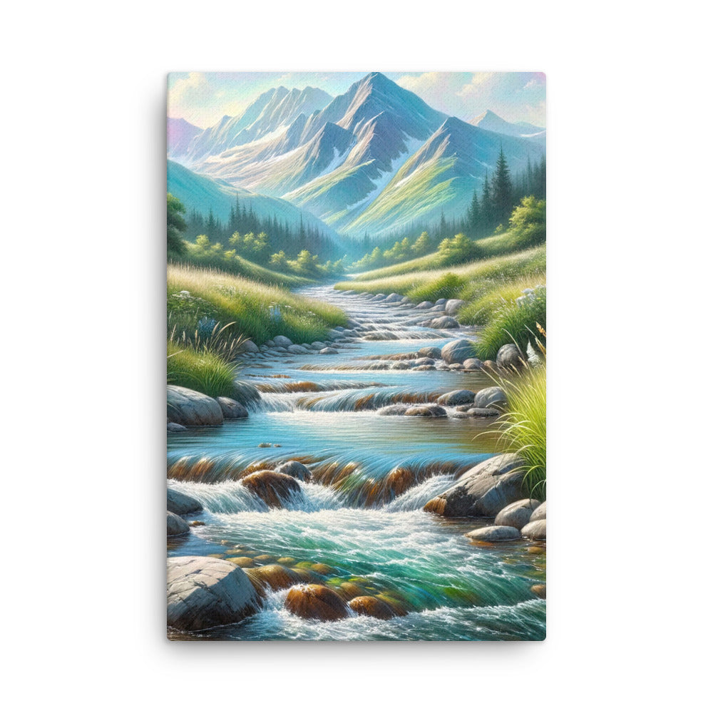 Sanfter Gebirgsbach in Ölgemälde, klares Wasser über glatten Felsen - Dünne Leinwand berge xxx yyy zzz 61 x 91.4 cm