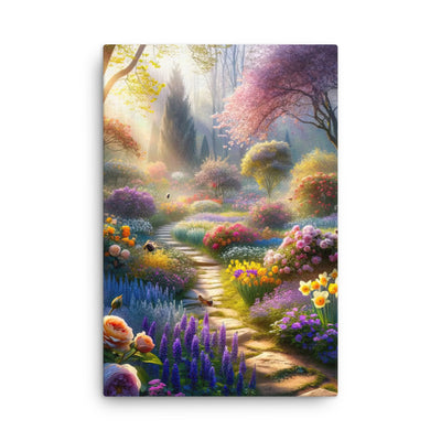 Foto einer Gartenszene im Frühling mit Weg durch blühende Rosen und Veilchen - Dünne Leinwand camping xxx yyy zzz 61 x 91.4 cm