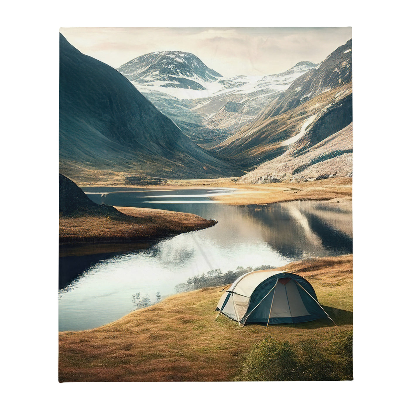 Zelt, Berge und Bergsee - Überwurfdecke camping xxx 127 x 152.4 cm