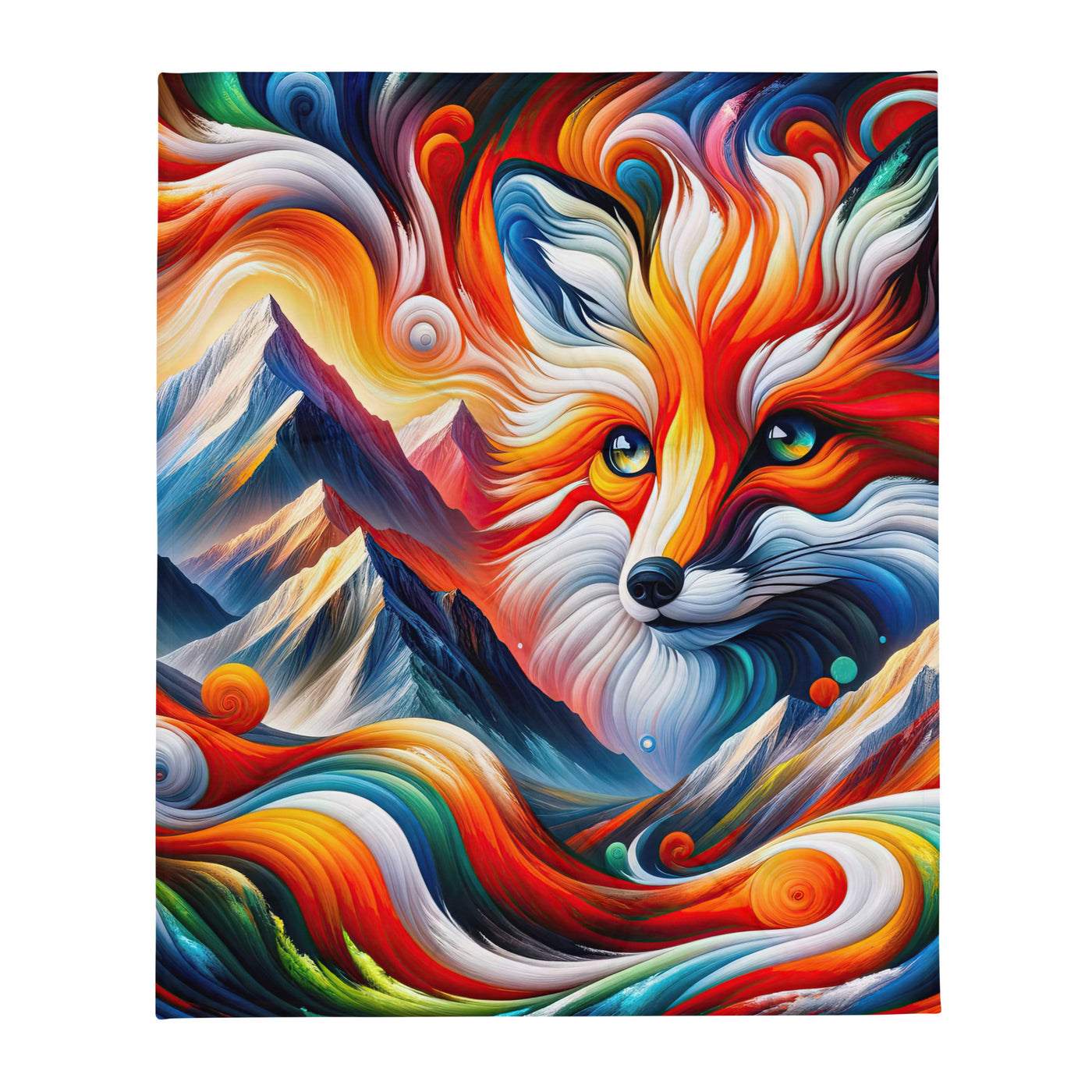 Abstrakte Kunst der Alpen voller lebendiger Farben und dynamischer Bewegung. Es dominiert ein farbiger Fuchs - Überwurfdecke camping xxx yyy zzz 127 x 152.4 cm